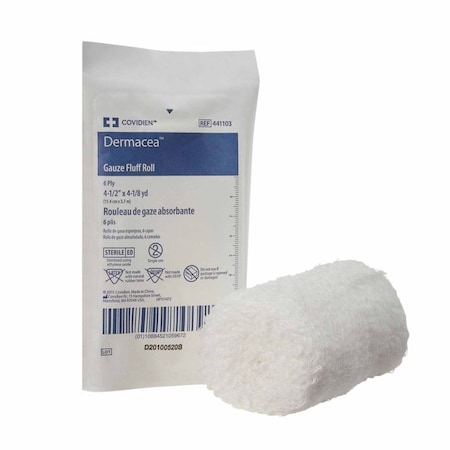 Dermacea Fluff Bandage Roll 4-1/2 Inch X 4-1/10 Yard, 1 per Pouch, Sterile 6-Ply Roll Shape, 60PK 441103